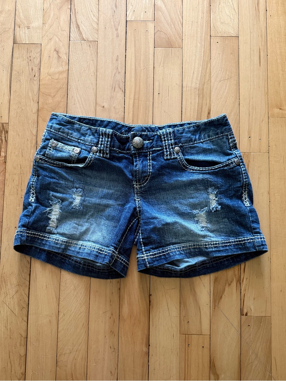 Maurices Distressed Dark Blue Denim Women’s Shorts
